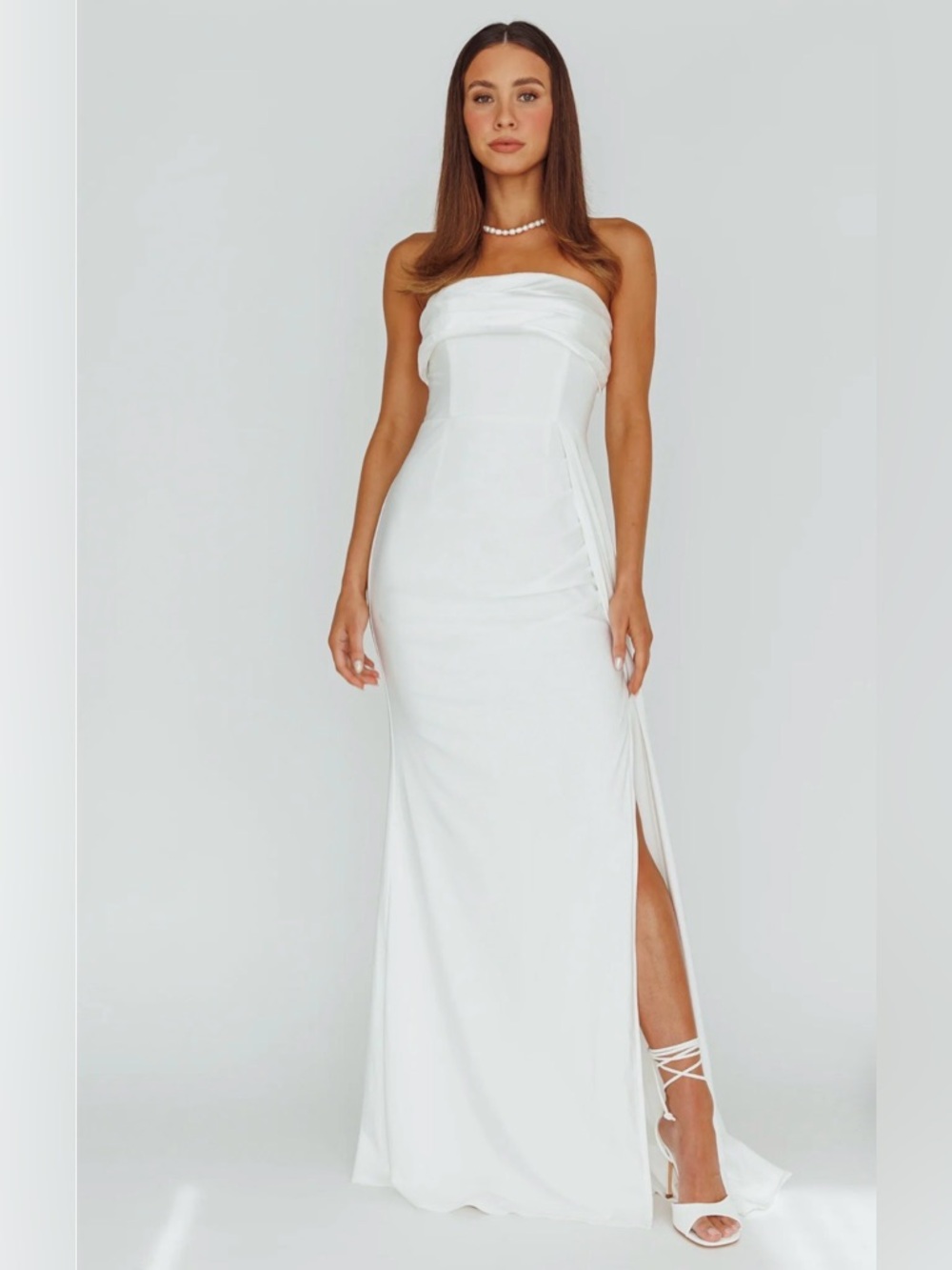 ⚜️ SELFIE LESLIE THE ONE STRAPLESS MAXI DRESS WHITE  SIZE LARGE NWT ⚜️